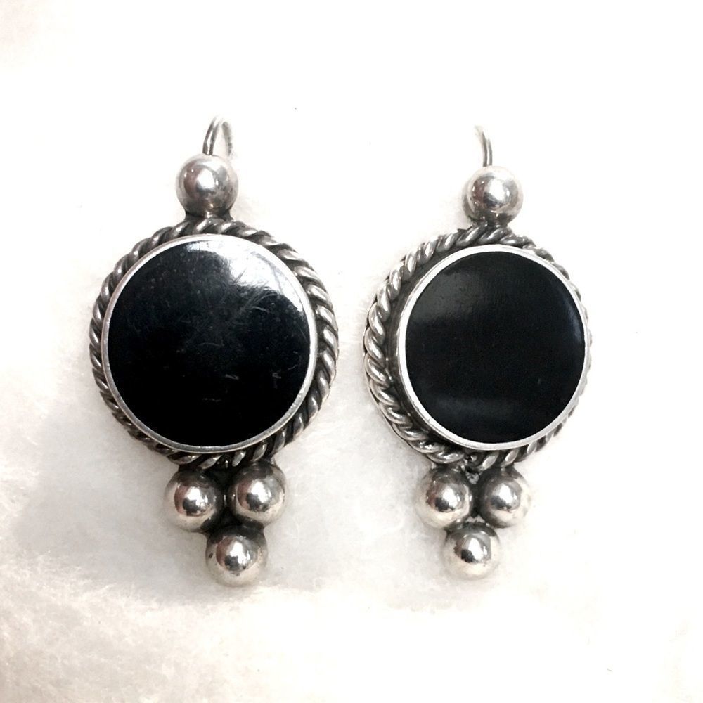 TAXCO Sterling Silver Onyx Drop Earrings